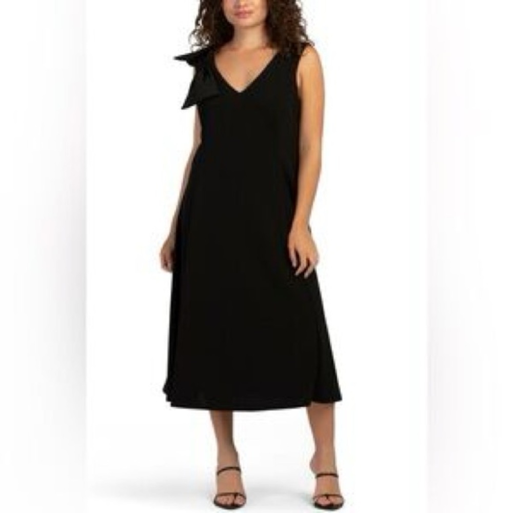 Isaac Mizrahi New York Black One Shoulder Dress with Bow Size 10 V-Neck